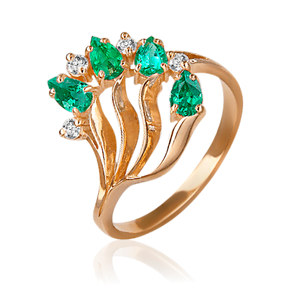 Кольцо из красного золота с изумрудами и бриллиантами 01-0234-00-106-1110-30