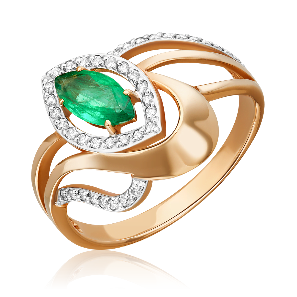 Кольцо из красного золота с изумрудом и бриллиантами 01-0245-00-106-1110-30