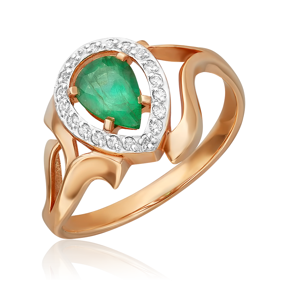 Кольцо из красного золота с изумрудом и бриллиантами 01-0249-00-106-1110-30