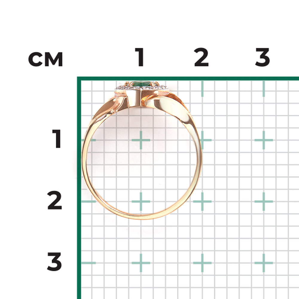 Кольцо из красного золота с изумрудом и бриллиантами 01-0249-00-106-1110-30