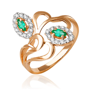 Кольцо из красного золота с изумрудами и бриллиантами 01-0251-00-106-1110-30