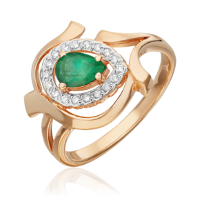 Кольцо из красного золота с изумрудом и бриллиантами 01-0253-00-106-1110-30