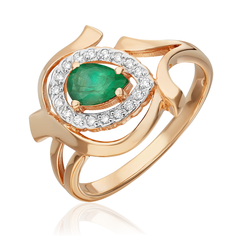 Кольцо из красного золота с изумрудом и бриллиантами 01-0253-00-106-1110-30