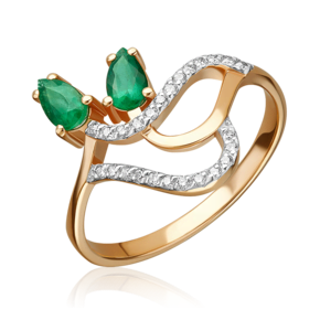 Кольцо из красного золота с изумрудами и бриллиантами 01-0257-00-106-1110-30