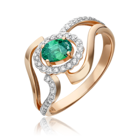 Кольцо из красного золота с изумрудом и бриллиантами 01-0259-00-106-1110-30