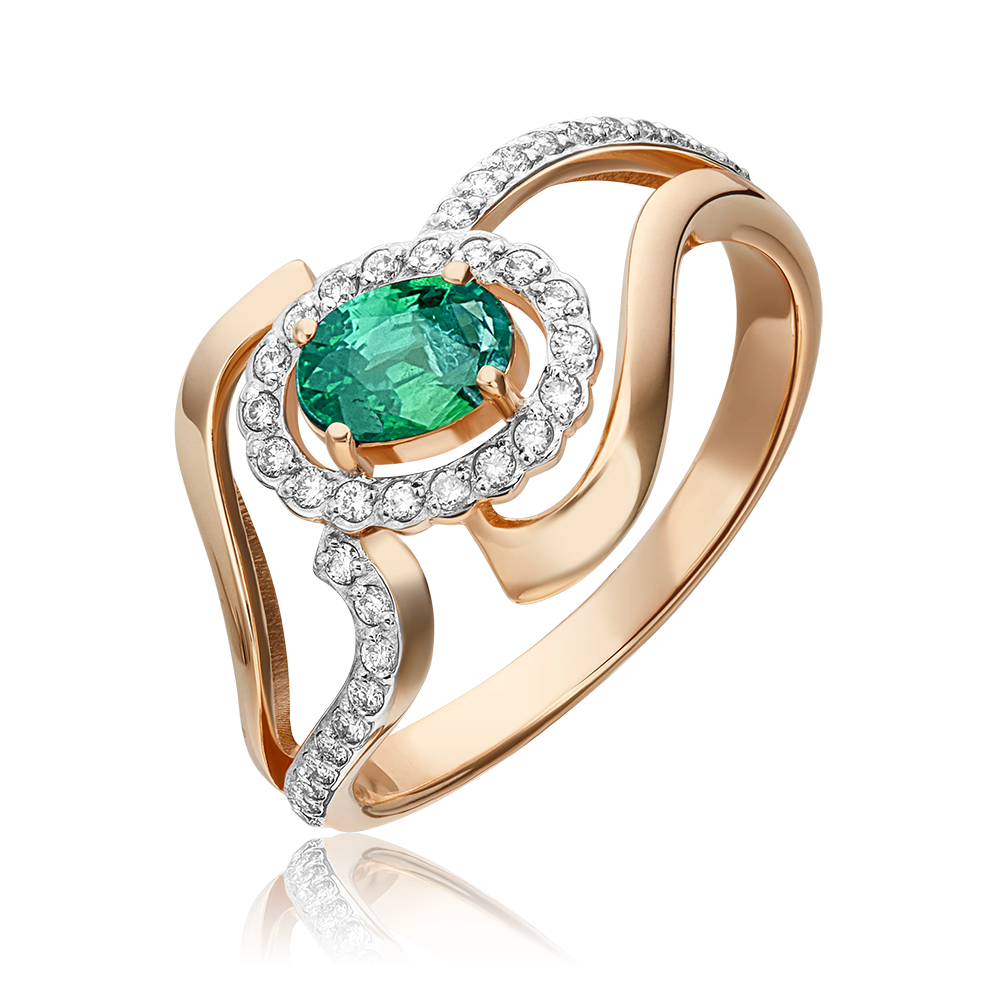 Кольцо из красного золота с изумрудом и бриллиантами 01-0259-00-106-1110-30