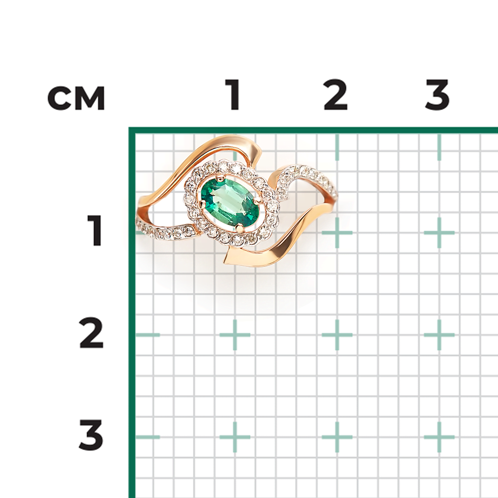 Кольцо из красного золота с изумрудом и бриллиантами 01-0259-00-106-1110-30