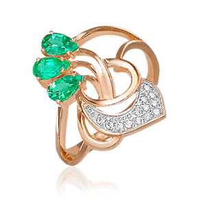 Кольцо из красного золота с изумрудами и бриллиантами 01-0263-00-106-1110-30