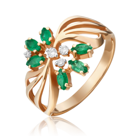 Кольцо из красного золота с изумрудами и бриллиантами 01-0267-00-106-1110-30