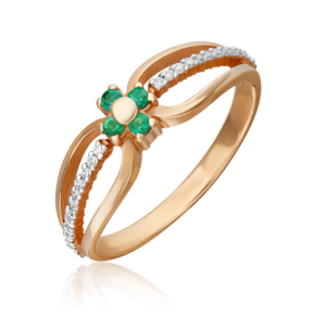 Кольцо из красного золота с изумрудами и бриллиантами 01-0271-00-106-1110-30