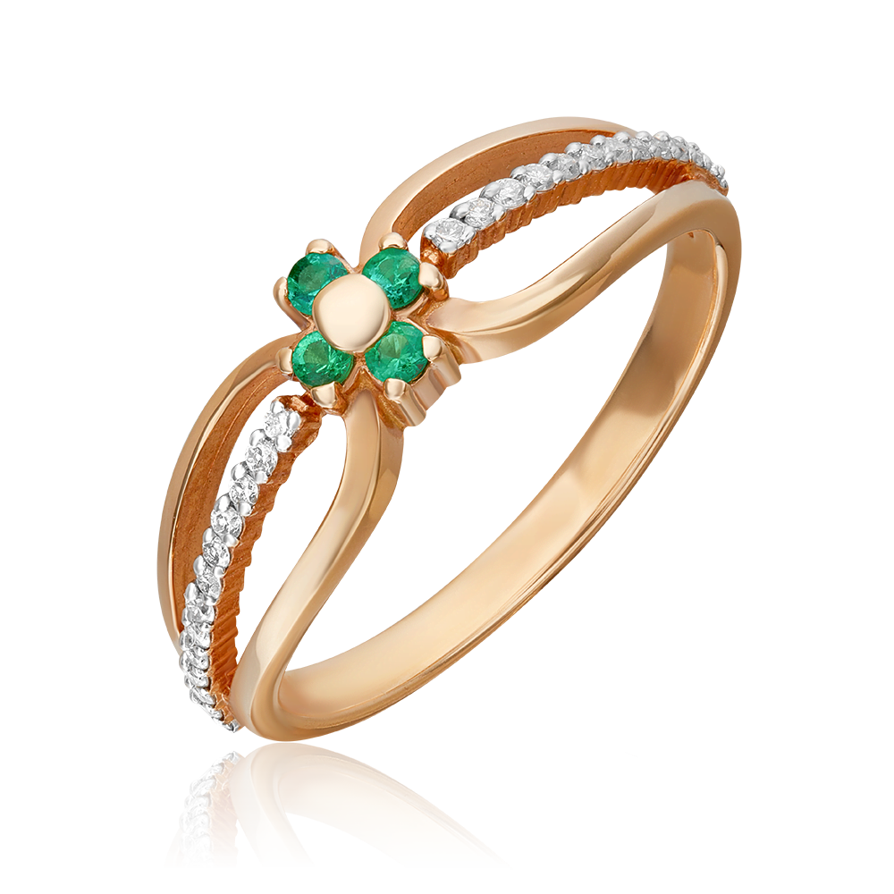 Кольцо из красного золота с изумрудами и бриллиантами 01-0271-00-106-1110-30