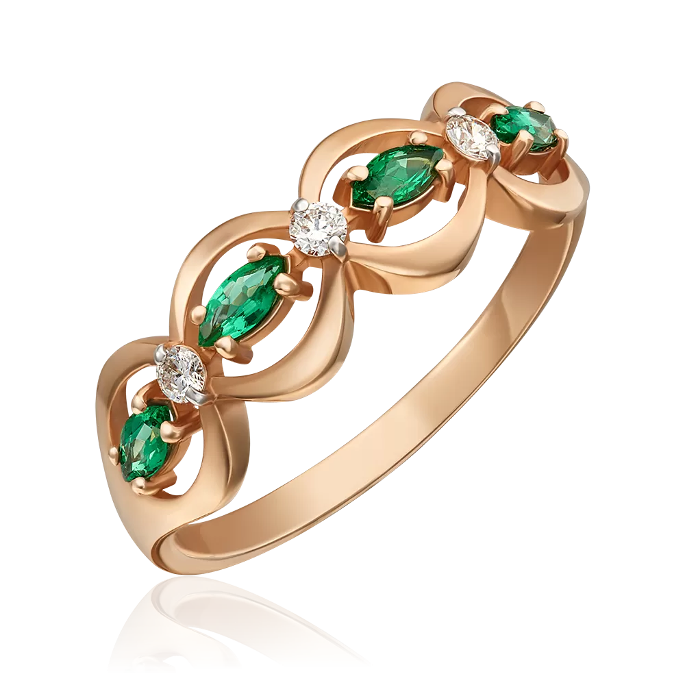 Кольцо из красного золота с изумрудами и бриллиантами 01-0275-00-106-1110-30