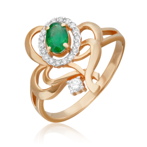 Кольцо из красного золота с изумрудом и бриллиантами 01-0279-00-106-1110-30
