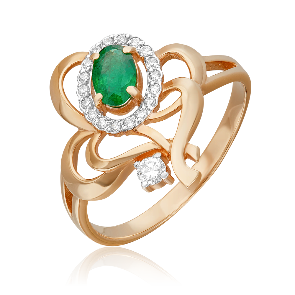 Кольцо из красного золота с изумрудом и бриллиантами 01-0279-00-106-1110-30