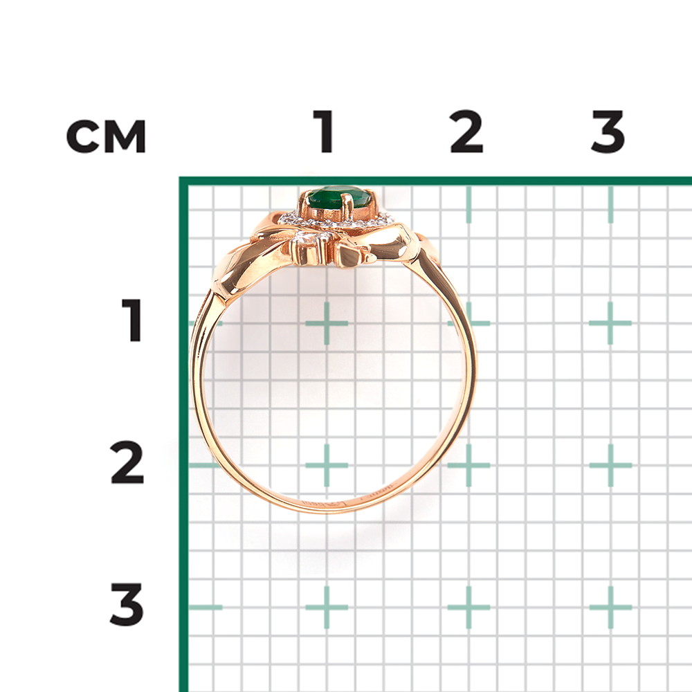 Кольцо из красного золота с изумрудом и бриллиантами 01-0279-00-106-1110-30