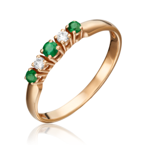 Кольцо из красного золота с изумрудами и бриллиантами