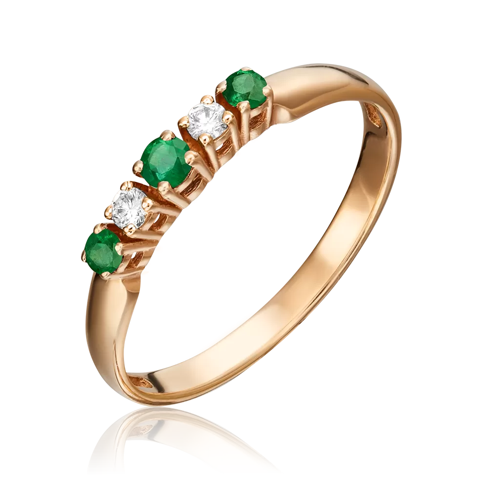 Кольцо из красного золота с изумрудами и бриллиантами 01-0289-00-106-1110-30