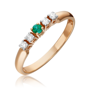 Кольцо из красного золота с изумрудом и бриллиантами 01-0291-00-106-1110-30
