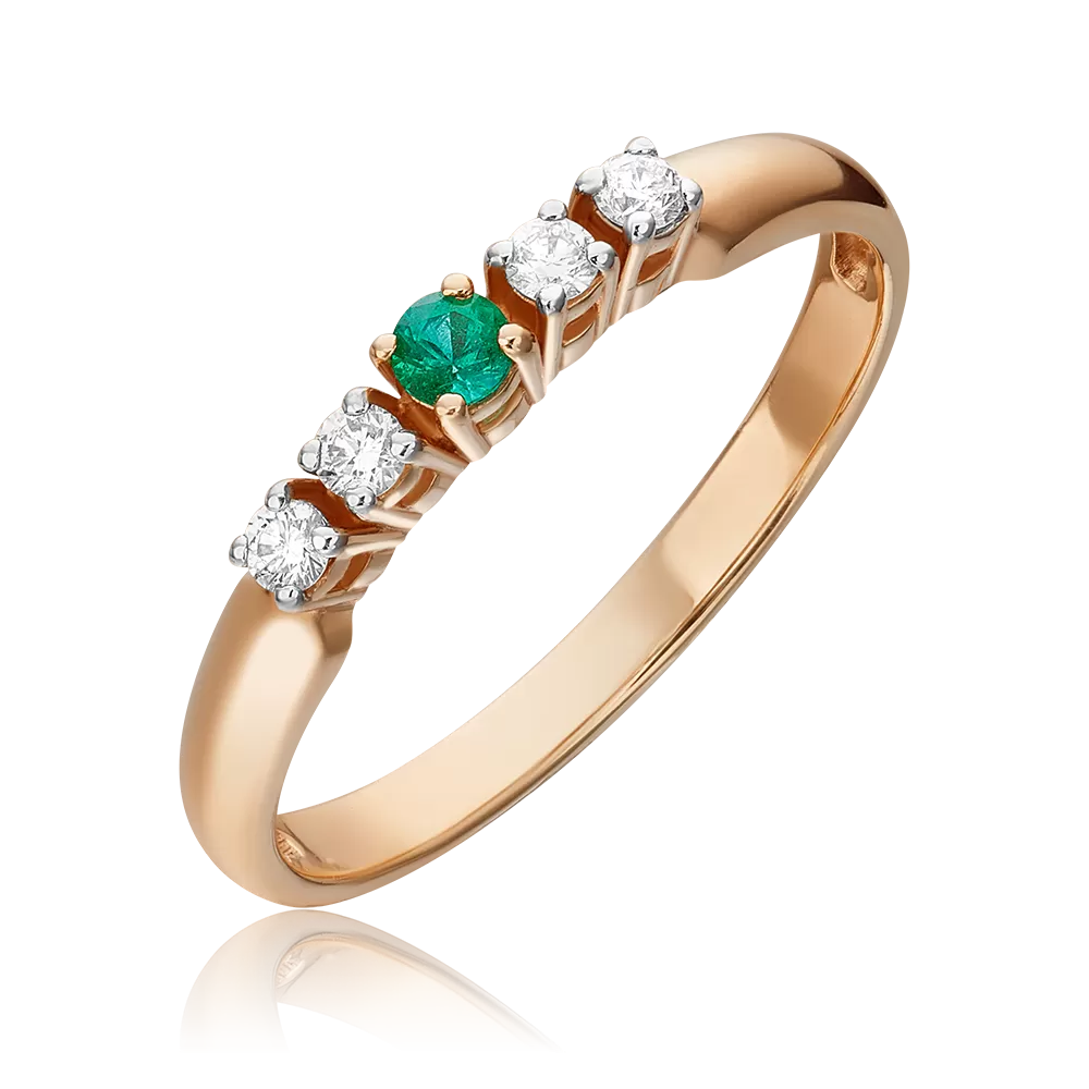 Кольцо из красного золота с изумрудом и бриллиантами 01-0291-00-106-1110-30