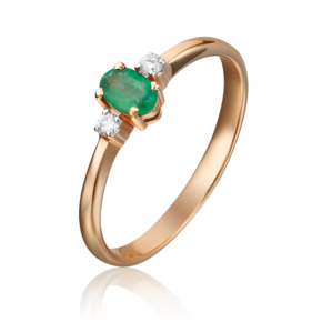 Кольцо из красного золота с изумрудом и бриллиантами 01-0297-00-106-1110-30