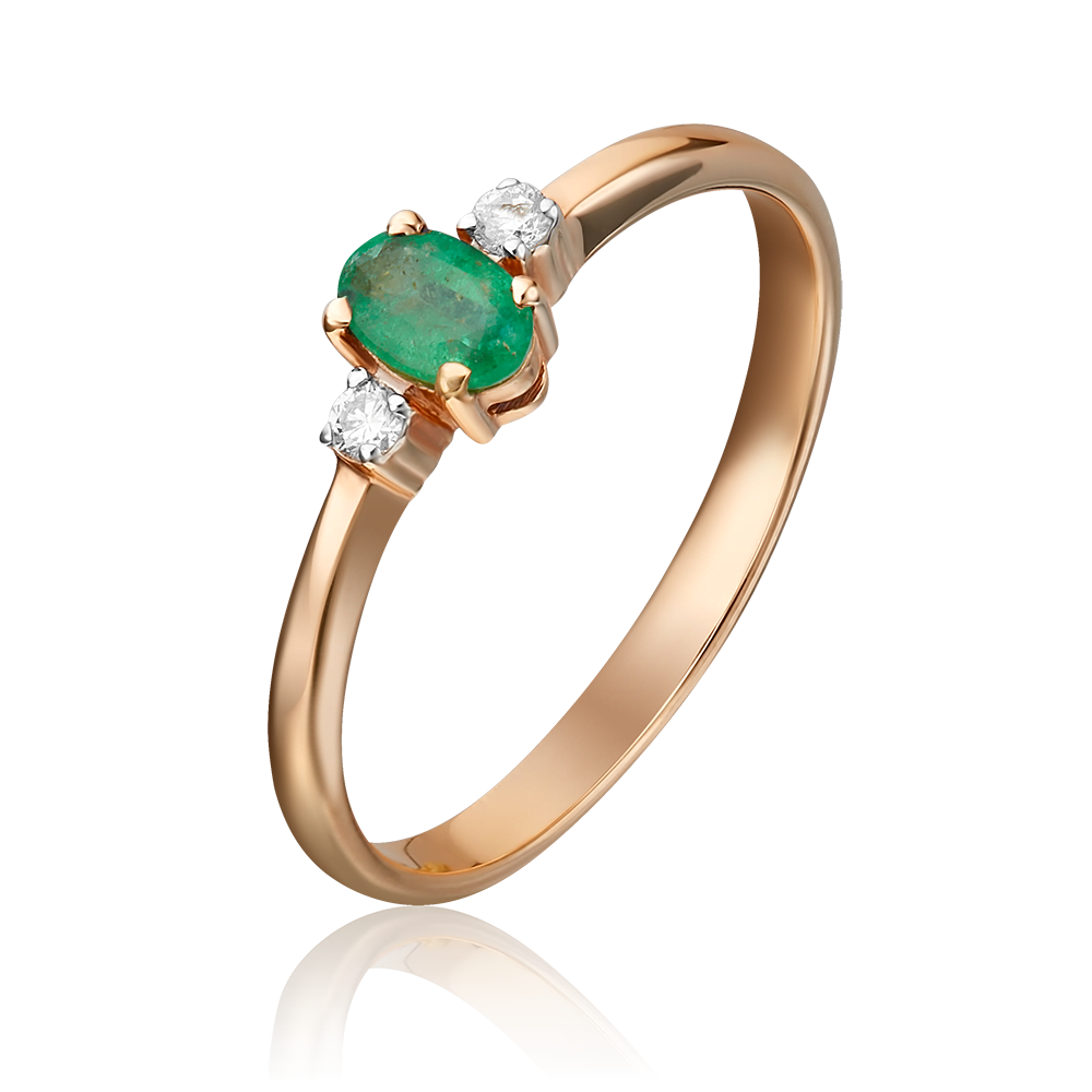 Кольцо из красного золота с изумрудом и бриллиантами 01-0297-00-106-1110-30