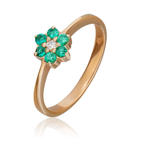 Кольцо из красного золота с бриллиантом и изумрудами 01-0315-00-106-1110-30