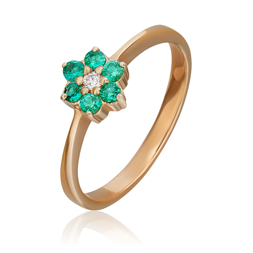 Кольцо из красного золота с бриллиантом и изумрудами 01-0315-00-106-1110-30