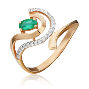 Кольцо из красного золота с изумрудом и бриллиантами 01-0321-00-106-1110-30