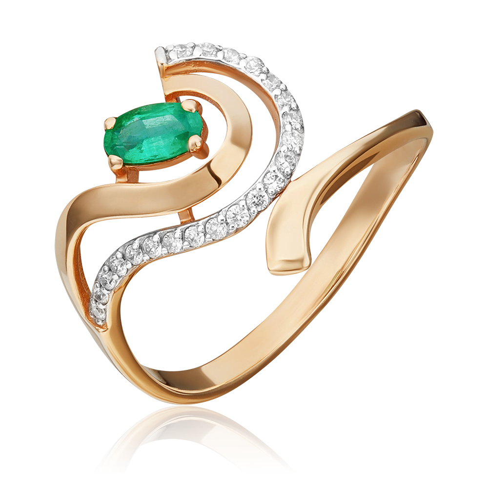 Кольцо из красного золота с изумрудом и бриллиантами 01-0321-00-106-1110-30