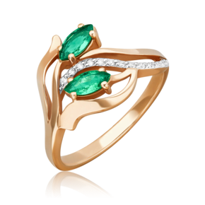 Кольцо из красного золота с изумрудами и бриллиантами 01-0327-00-106-1110-30
