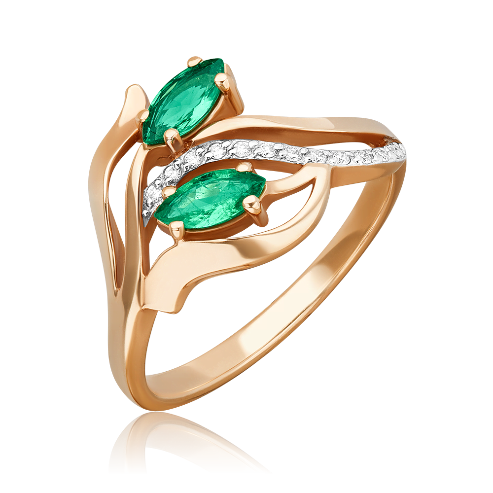 Кольцо из красного золота с изумрудами и бриллиантами 01-0327-00-106-1110-30