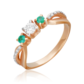 Кольцо из красного золота с бриллиантами и изумрудами 01-0337-00-106-1110-30