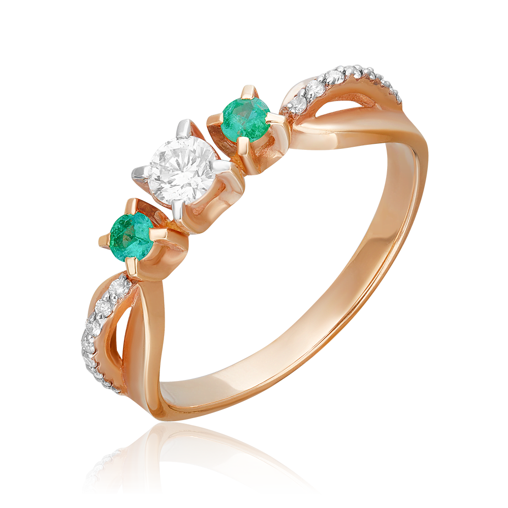 Кольцо из красного золота с бриллиантами и изумрудами 01-0337-00-106-1110-30
