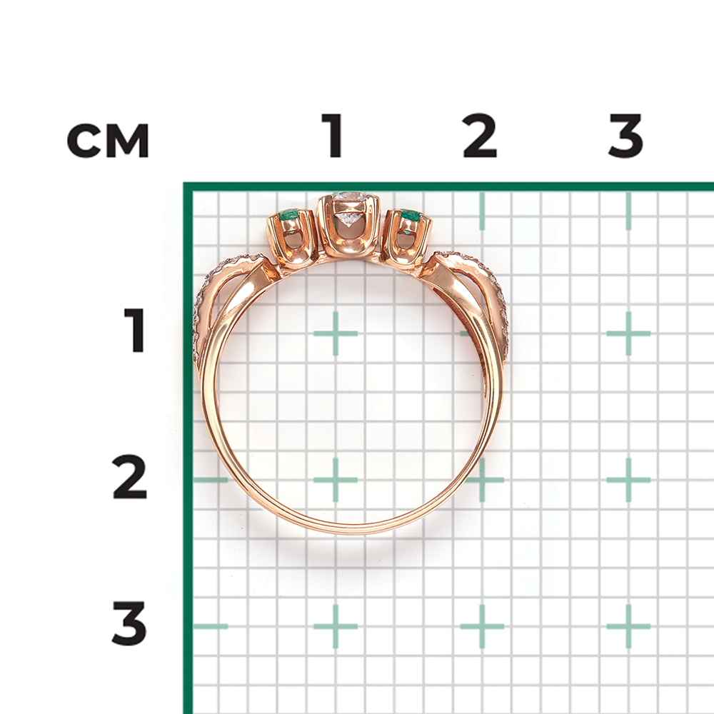 Кольцо из красного золота с бриллиантами и изумрудами 01-0337-00-106-1110-30