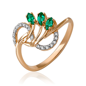 Кольцо из красного золота с изумрудами и бриллиантами 01-0345-00-106-1110-30