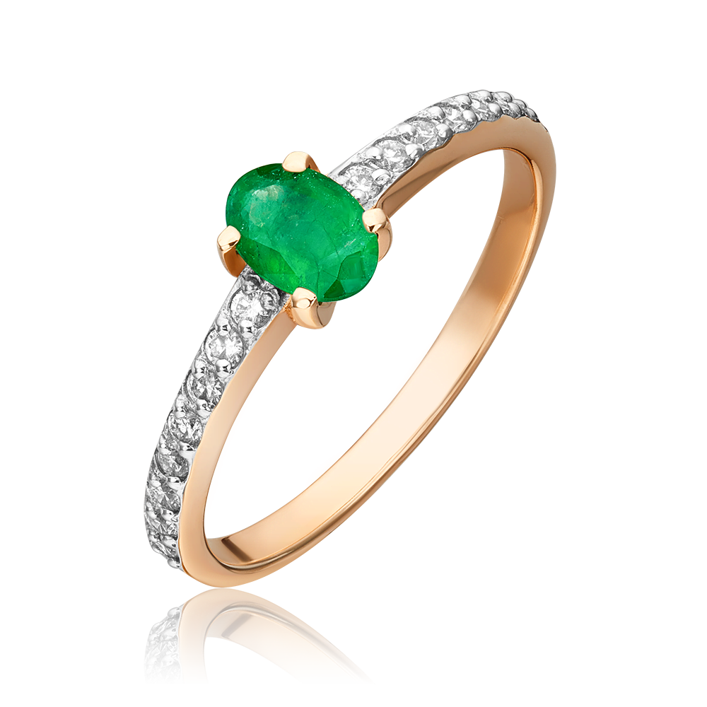 Кольцо из красного золота с изумрудом и бриллиантами 01-0357-00-106-1110-30