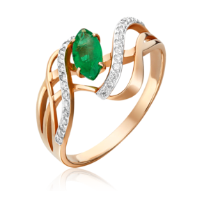 Кольцо из красного золота с изумрудом и бриллиантами 01-0359-00-106-1110-30