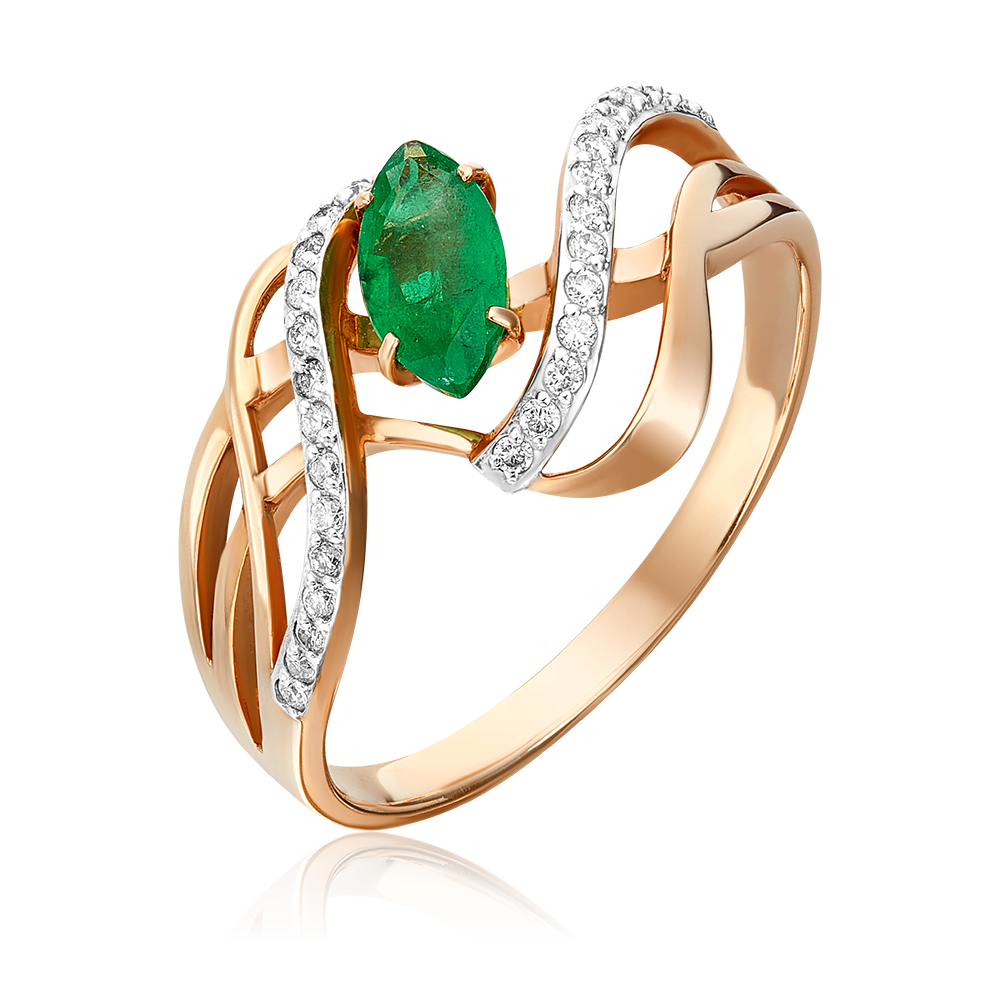 Кольцо из красного золота с изумрудом и бриллиантами 01-0359-00-106-1110-30