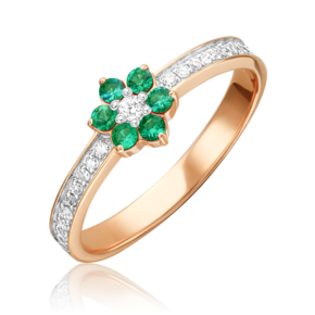 Кольцо из красного золота с бриллиантами и изумрудами 01-0361-00-106-1110-30
