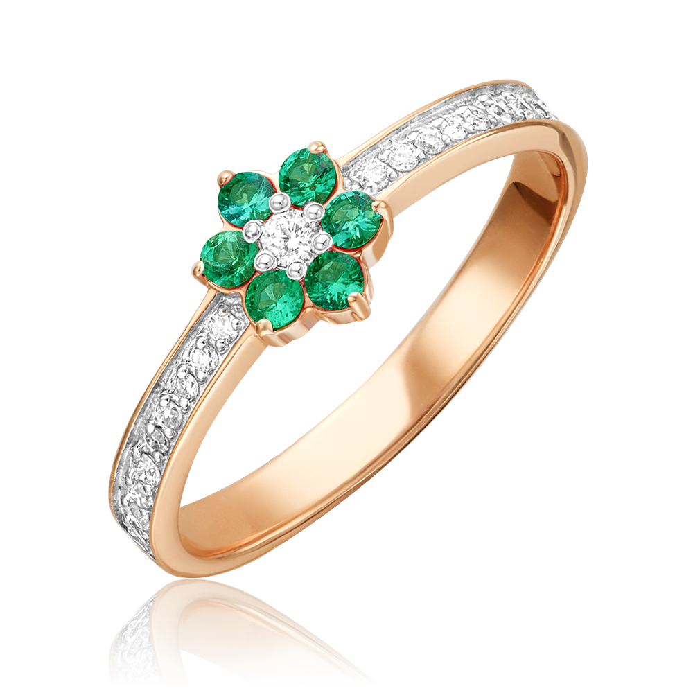 Кольцо из красного золота с бриллиантами и изумрудами 01-0361-00-106-1110-30