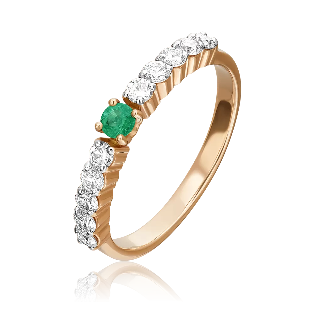 Кольцо из красного золота с изумрудом и бриллиантами 01-0369-00-106-1110-30