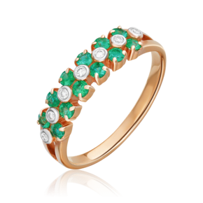 Кольцо из красного золота с изумрудами и бриллиантами