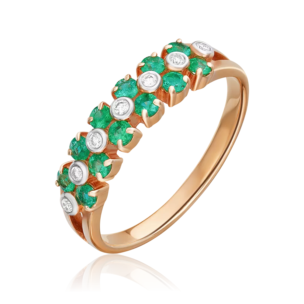 Кольцо из красного золота с изумрудами и бриллиантами 01-0371-00-106-1110-30