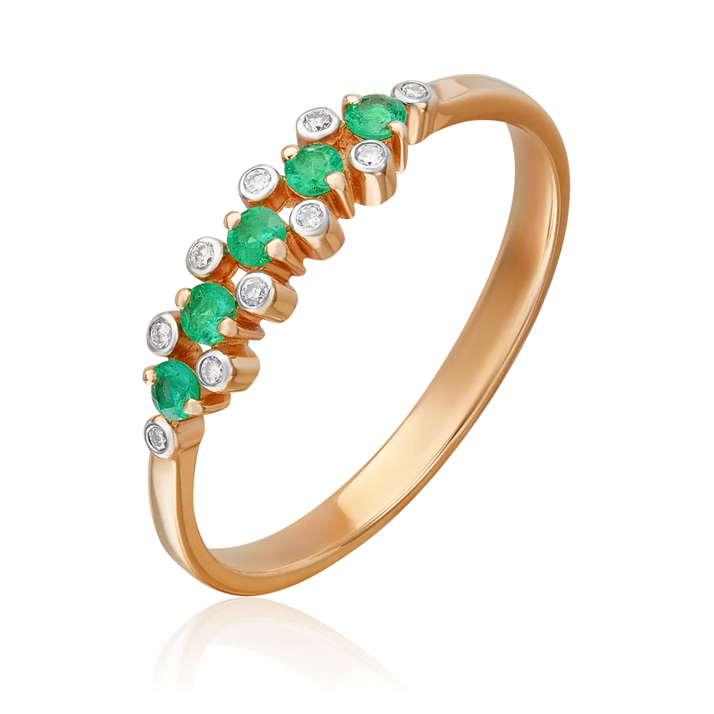 Кольцо из красного золота с изумрудами и бриллиантами 01-0373-00-106-1110-30