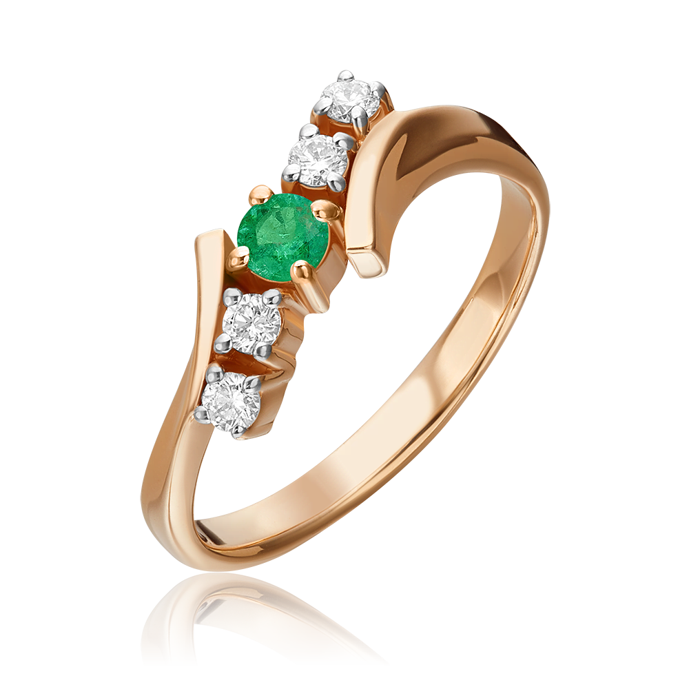 Кольцо из красного золота с изумрудом и бриллиантами 01-0377-00-106-1110-30