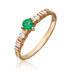 Кольцо из красного золота с изумрудом и бриллиантами 01-0381-00-106-1110-30