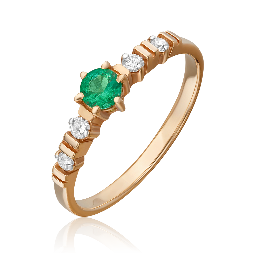 Кольцо из красного золота с изумрудом и бриллиантами 01-0381-00-106-1110-30
