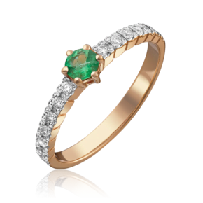 Кольцо из красного золота с изумрудом и бриллиантами 01-0383-00-106-1110-30