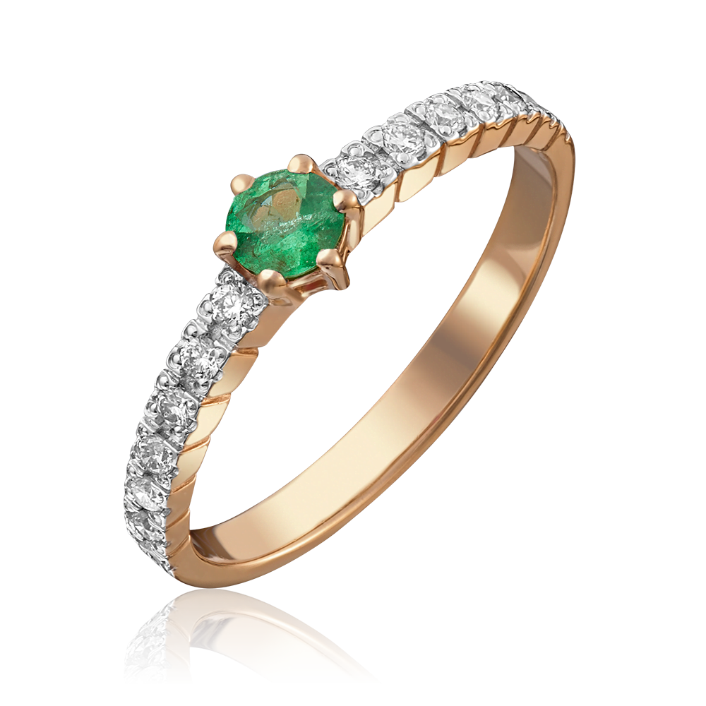 Кольцо из красного золота с изумрудом и бриллиантами 01-0383-00-106-1110-30