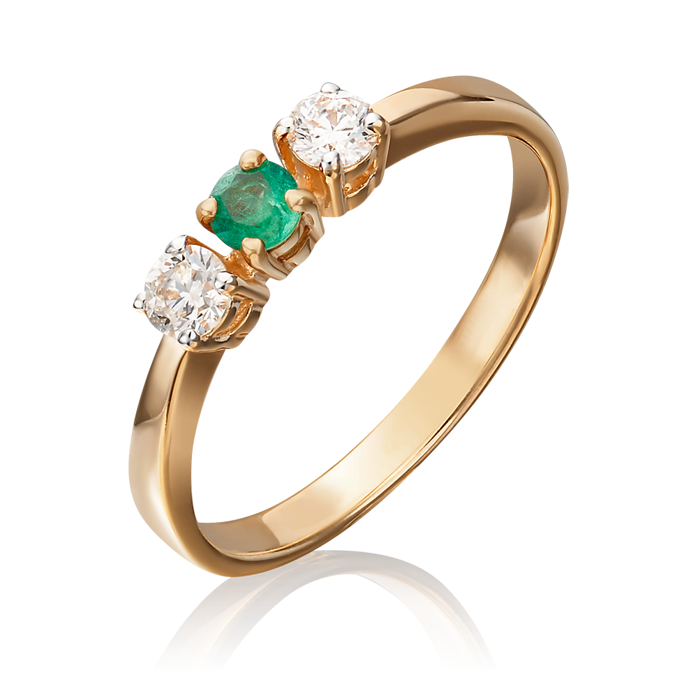 Кольцо из красного золота с бриллиантами и изумрудом 01-0393-00-106-1110-30